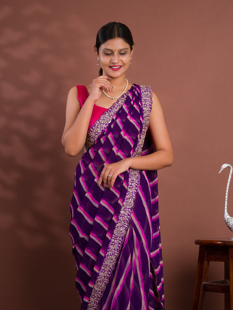 KcPc New Chiffon Leheriya Style With Embroidery Border Work Saree STL
