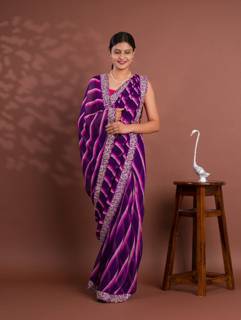 KcPc New Chiffon Leheriya Style With Embroidery Border Work Saree STL
