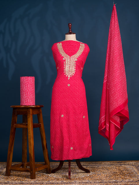 KcPc New Exquisite Pure Cotton Leheriya Suit with Gota Patti Highlights SJB