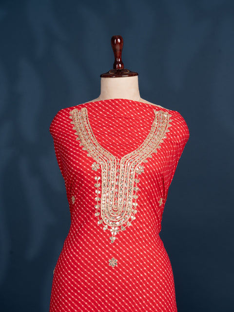 KcPc New Exquisite Pure Cotton Leheriya Suit with Gota Patti Highlights SJB