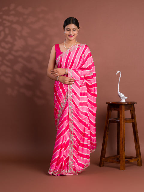KcPc New Traditional H O Silk Leheriya Saree With embroidery Mirror Work   GAN