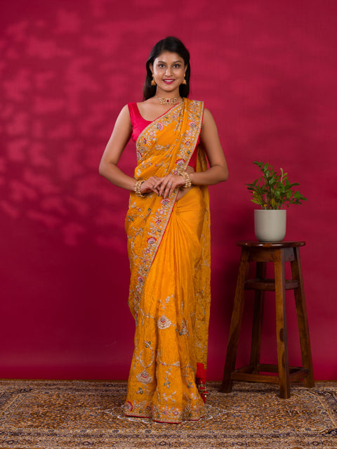 KcPc New Special H O Chinon Rajwadi Style Sequence Embroidery Work saree  PAL