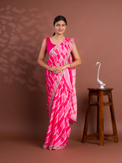 KcPc New Traditional H O Silk Leheriya Saree With embroidery Mirror Work   GAN