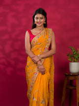  Chinon Rajwadi Style Sequence Embroidery Work saree