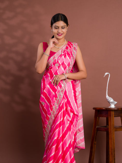 KcPc New Traditional H O Silk Leheriya Saree With embroidery Mirror Work   GAN