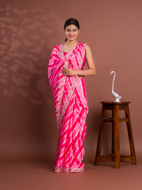 KcPc New Traditional H O Silk Leheriya Saree With embroidery Mirror Work   GAN