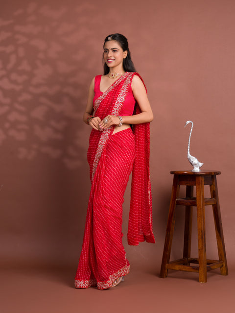 KcPc New Chiffon Leheriya Style With Embroidery Border Work Saree STL