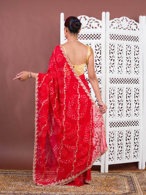 By Bandhani Saree With Kashida Emboridory Work