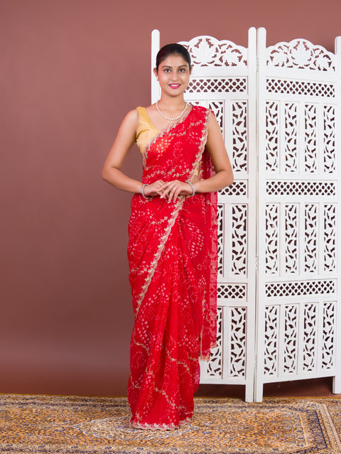 By Bandhani Saree With Kashida Emboridory Work