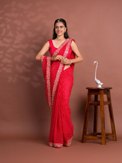 KcPc New Chiffon Leheriya Style With Embroidery Border Work Saree STL