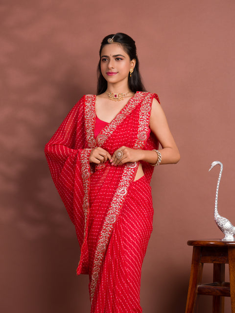 KcPc New Chiffon Leheriya Style With Embroidery Border Work Saree STL