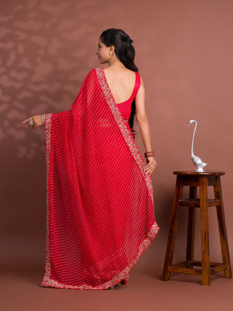 KcPc New Chiffon Leheriya Style With Embroidery Border Work Saree STL