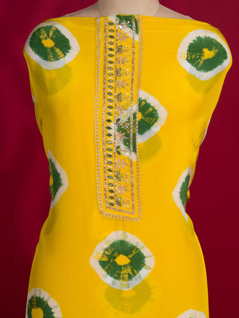 KcPc New Luxury Pure Crepe Silk Suit Bandhej Style with Cutdana Work RSAF