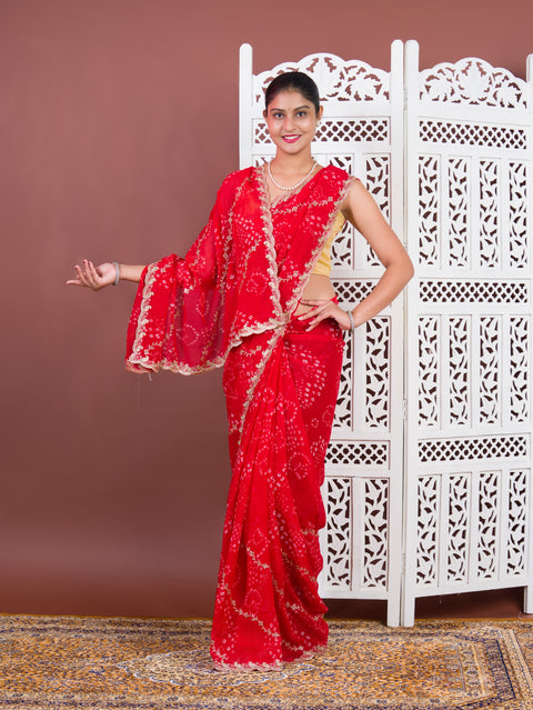 By Bandhani Saree With Kashida Emboridory Work