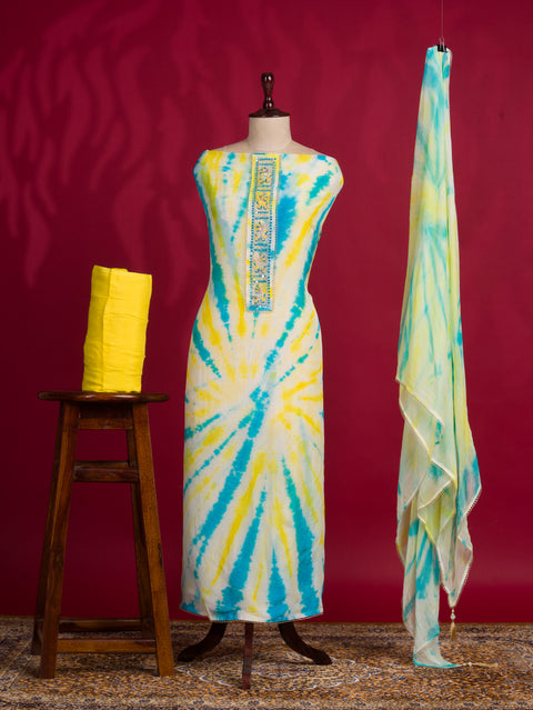 KcPc New Crepe Silk Shibori Print Salwar Suit with Mirror Work RSAF