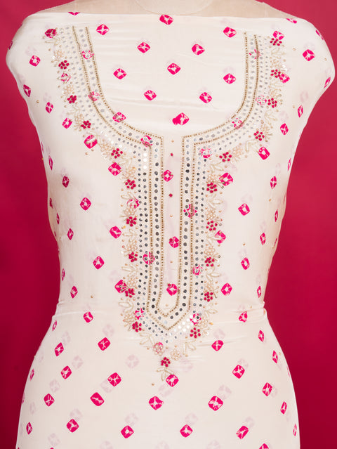 KcPc New Pure Crepe Silk Bandhani Suit with Cutdana & Mirror Work RSAF
