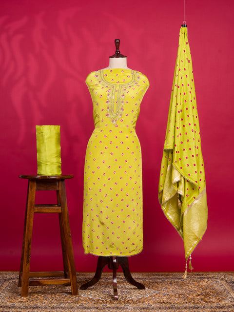 KcPc New Launch Pure Crepe Silk Bandhani Style Suit with Mirror Work RSAF