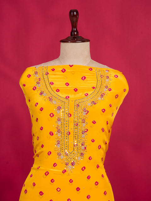 KcPc New Premium Pure Crepe Silk Bandhani Style Suit with Mirror Work RSAF