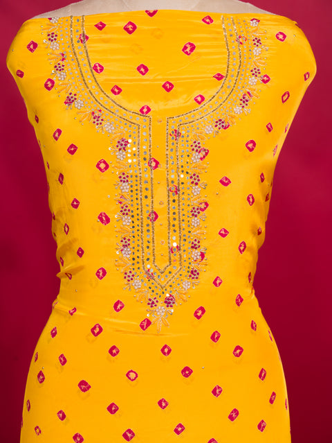 KcPc New Premium Pure Crepe Silk Bandhani Style Suit with Mirror Work RSAF