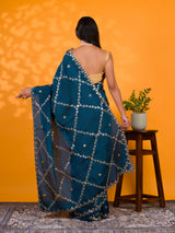 By New Designer Chinon Silk Saree with Traditional Gotapatti Work