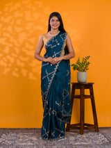 By New Designer Chinon Silk Saree with Traditional Gotapatti Work