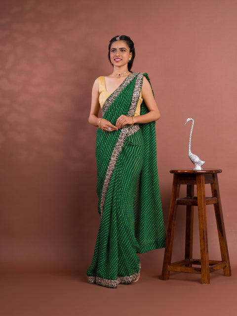 KcPc New Beautiful Chiffon Leheriya Style With Embroidery Border Work Saree STL