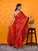 By New Designer Chinon Silk Saree with Traditional Gotapatti Work
