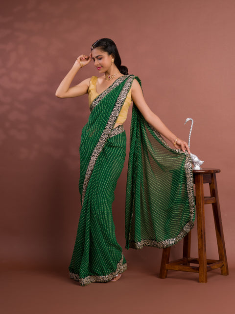 KcPc New Beautiful Chiffon Leheriya Style With Embroidery Border Work Saree STL