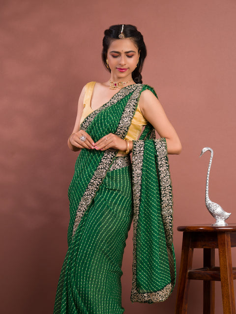 KcPc New Beautiful Chiffon Leheriya Style With Embroidery Border Work Saree STL