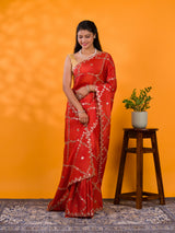By New Designer Chinon Silk Saree with Traditional Gotapatti Work