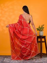 By New Designer Chinon Silk Saree with Traditional Gotapatti Work