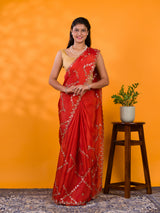 By New Designer Chinon Silk Saree with Traditional Gotapatti Work