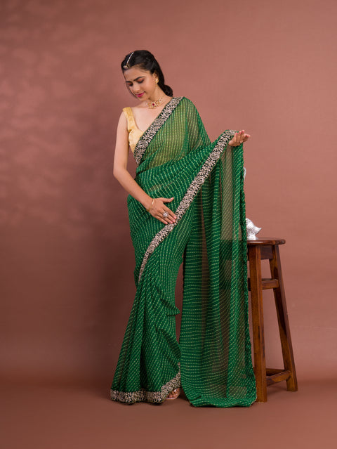 KcPc New Beautiful Chiffon Leheriya Style With Embroidery Border Work Saree STL