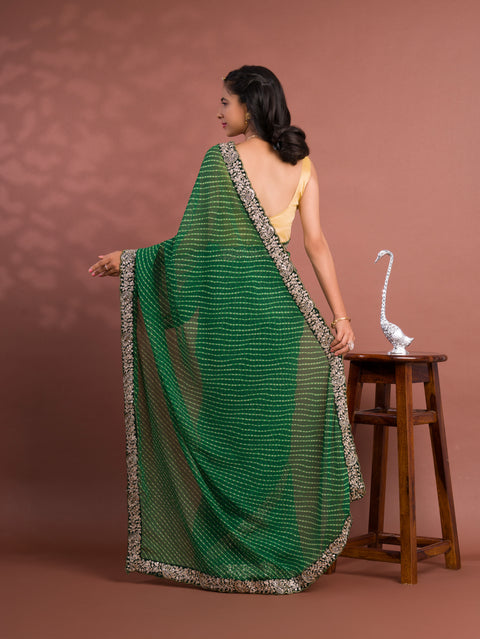 KcPc New Beautiful Chiffon Leheriya Style With Embroidery Border Work Saree STL