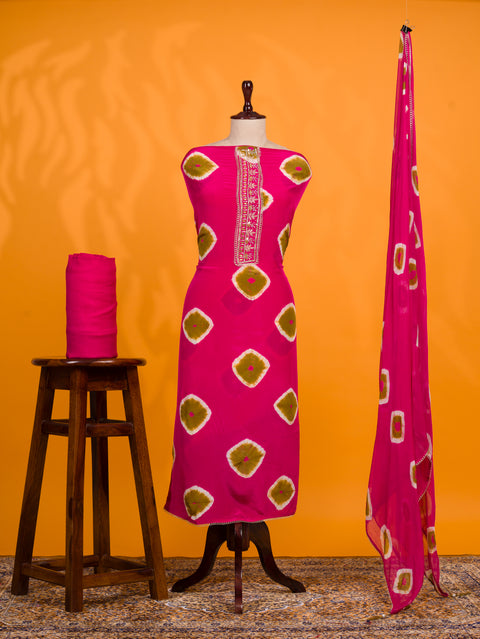 KcPc New Pure Crepe Silk Bandhej Style Suit with Cutdana & Gota Patti Work RSAF