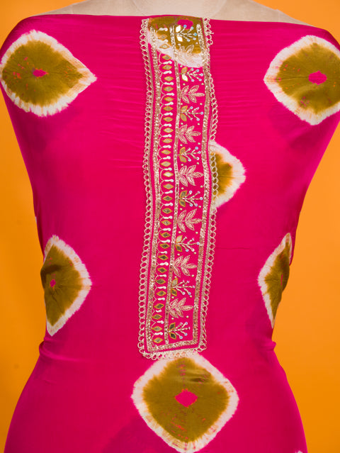 KcPc New Pure Crepe Silk Bandhej Style Suit with Cutdana & Gota Patti Work RSAF