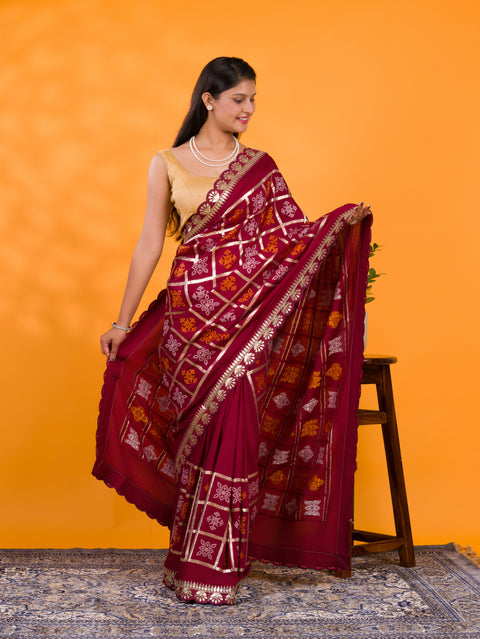 KcPc New Cotton silk Bandhani Gotapatti Work Saree GAN