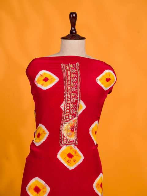 KcPc New Premium Pure Crepe Silk Bandhej Suit with Cutdana & Gota Patti Work RSAF