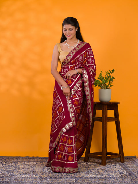 KcPc New Cotton silk Bandhani Gotapatti Work Saree GAN