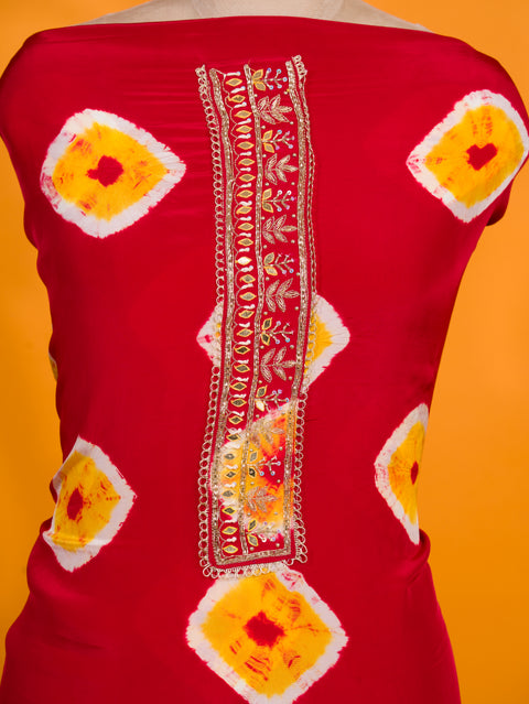 KcPc New Premium Pure Crepe Silk Bandhej Suit with Cutdana & Gota Patti Work RSAF