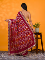  Cotton silk Bandhani Gotapatti Work Saree in maroon colour