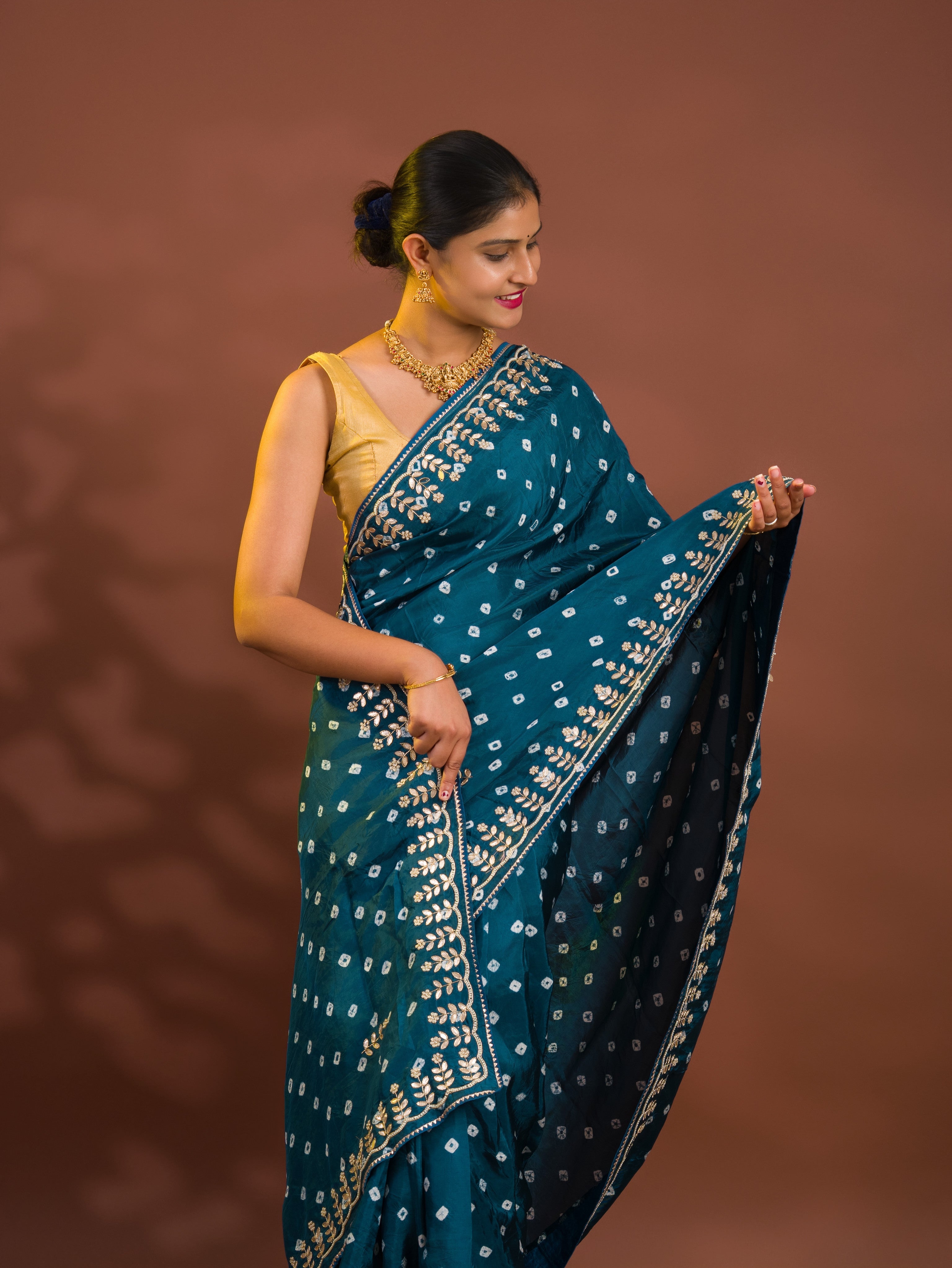 By Bandhani Saree With Cutdana gotapatti work 