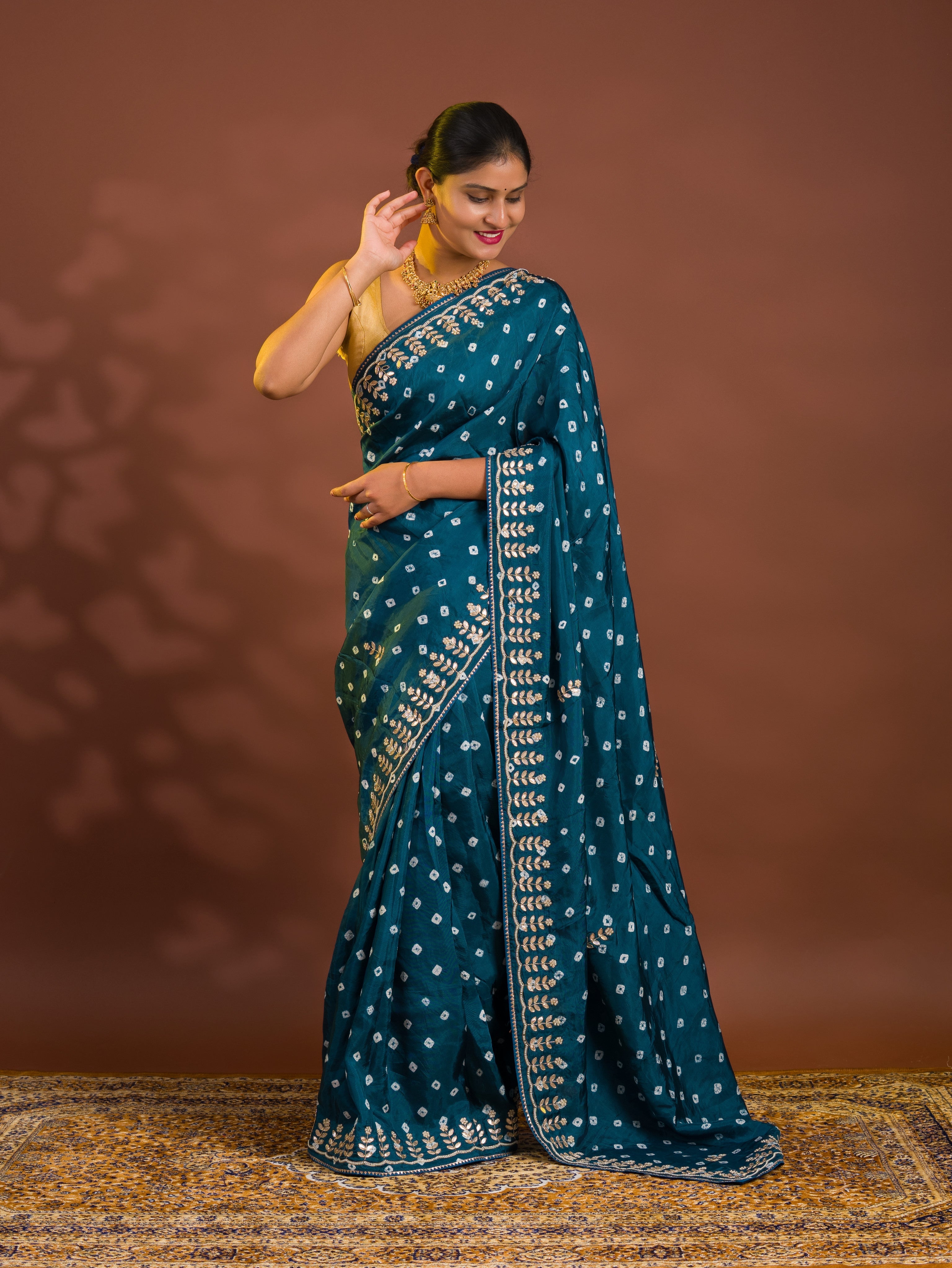 By Bandhani Saree With Cutdana gotapatti work 
