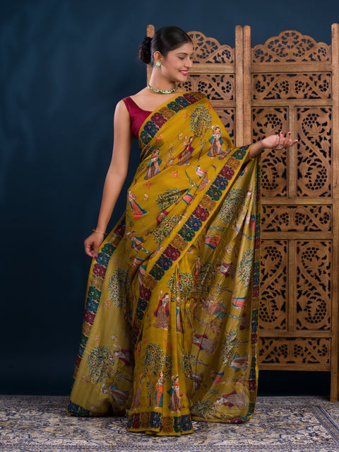 By Kalamkari Saree With Mehendi Wear