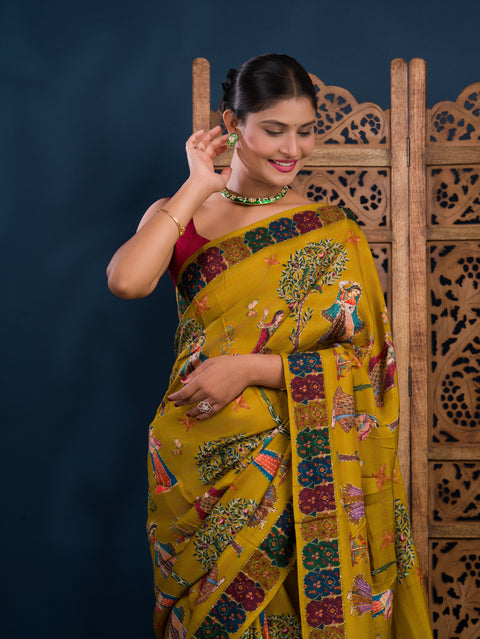 By Kalamkari Saree With Mehendi Wear