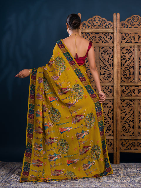 By Kalamkari Saree With Mehendi Wear