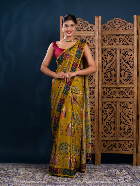 By Kalamkari Saree With Mehendi Wear