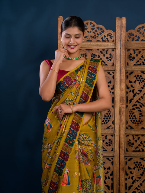 By Kalamkari Saree With Mehendi Wear