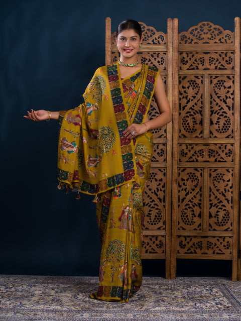 By Kalamkari Saree With Mehendi Wear