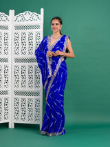  Chiffon Leheriya Style Wih Gotapatti Work Saree in blue color